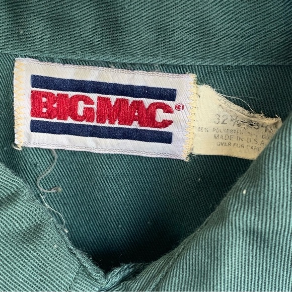 Vintage Workwear Big Mac Mechanic Work Shirt Green Mens Made in USA 80s 90s - Picture 3 of 6